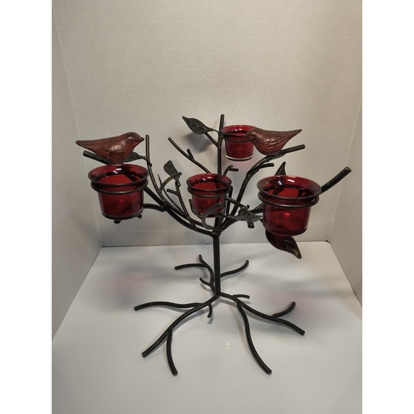 Cracker Barrel Other - Vintage Metal Tree W Red Birds Tealight Candle Holder Centerpiece Cracker Barrel